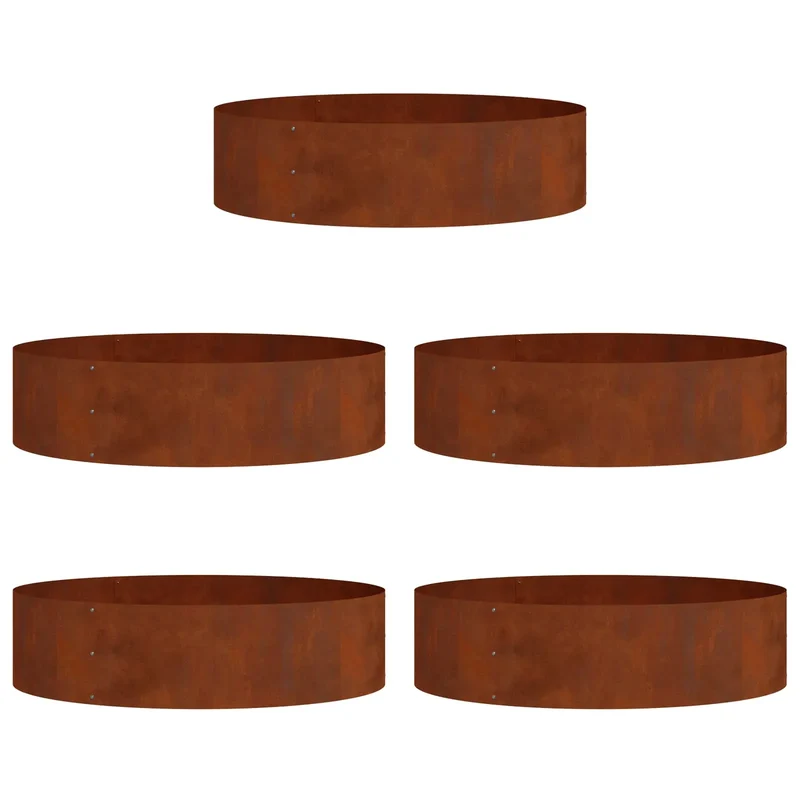Lot de 5 anneaux de jardinière extérieure 80 x 80 x 20 cm design épuré chic en acier patiné marron 02_0052264