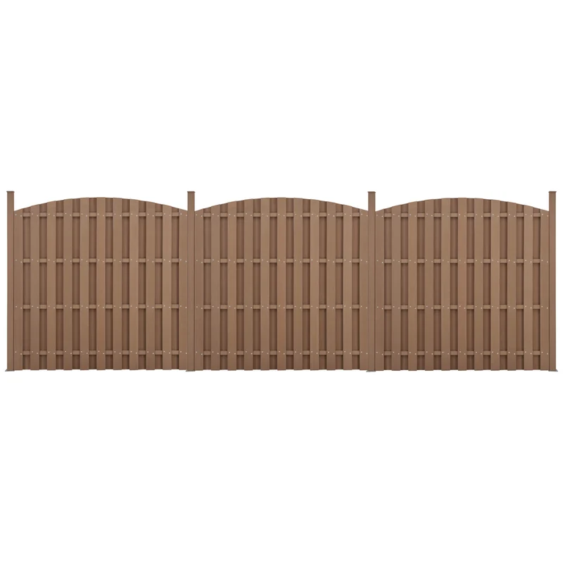 Lot de 3 pièces de clôture barrière brise vue brise vent bois composite WPC demi-cercle arrondi 185 x 562 cm brun 03_0006594
