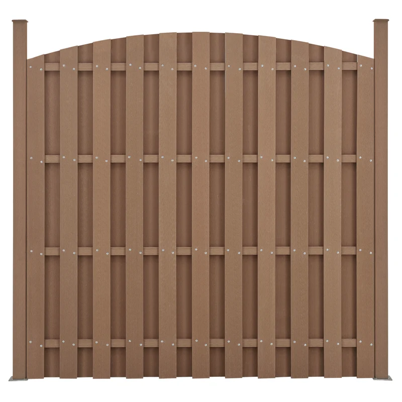 Lot de 3 pièces de clôture barrière brise vue brise vent bois composite WPC demi-cercle arrondi 185 x 562 cm brun 03_0006594