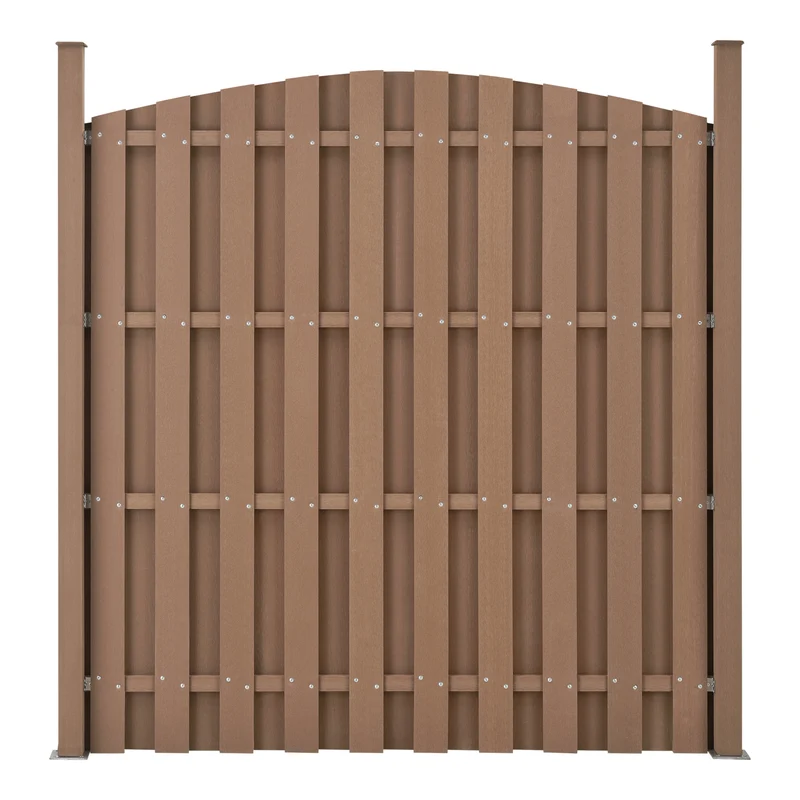 Lot de 3 pièces de clôture barrière brise vue brise vent bois composite WPC demi-cercle arrondi 185 x 562 cm brun 03_0006594