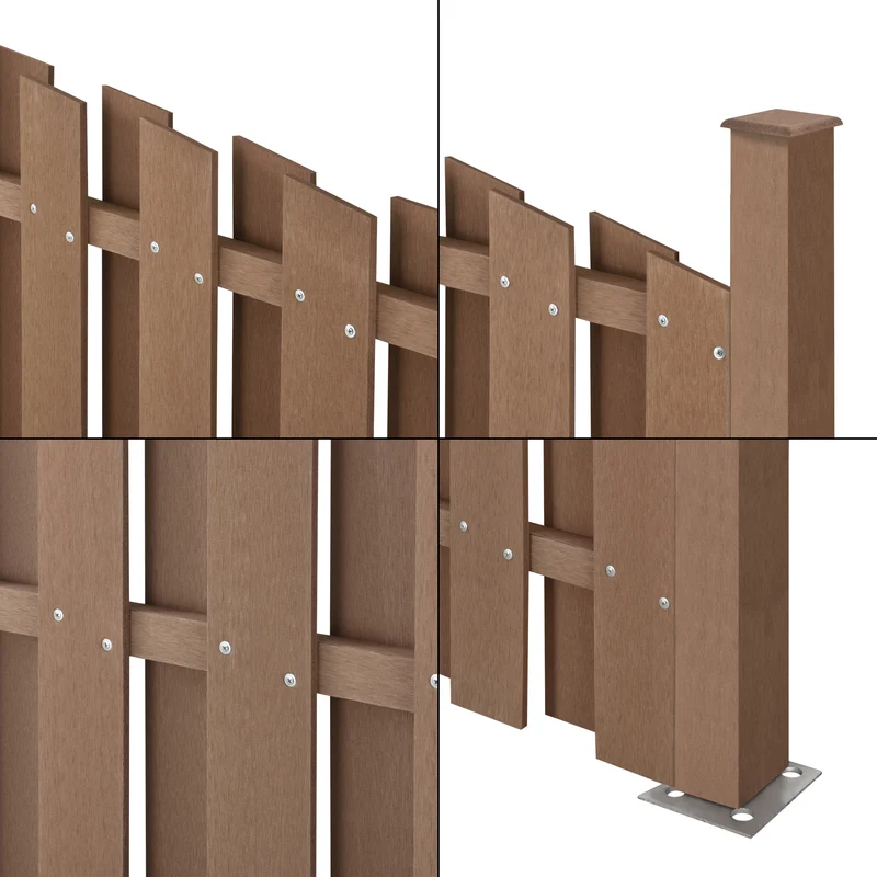 Lot de 3 pièces de clôture barrière brise vue brise vent bois composite WPC demi-cercle arrondi 185 x 562 cm brun 03_0006594