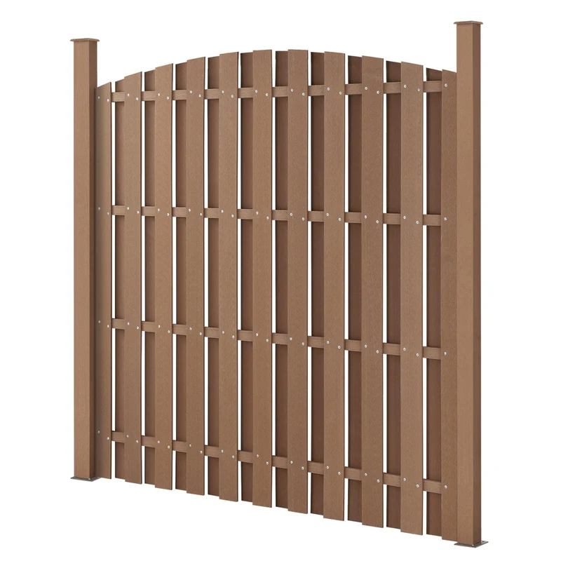 4 pièces de clôture barrière brise vue brise vent bois composite WPC demi-cercle arrondi 185 x 747 cm brun 03_0000228