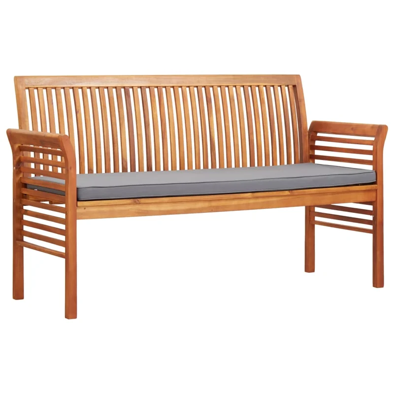 Banc de jardin meuble de patio d'extérieur terrasse 3 places avec coussin 150 x 60 x 90 cm bois d'acacia massif 02_0011316