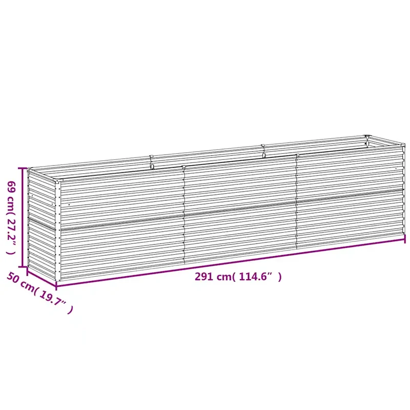 Jardinière surélevée moderne décorative jardin balcon 291 x 50 x 69 cm en acier corten rouillé 02_0046135