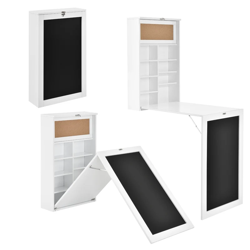 Table murale pliable bureau mural rabattable MDF 156 cm blanc 03_0004357