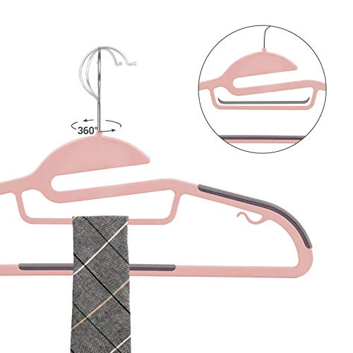 Lot de 20 cintres en plastique ouverture en s antiglisse épaisseur 0,5 cm gain de place crochet pivotant à 360º rose et gris foncé 12_0003075