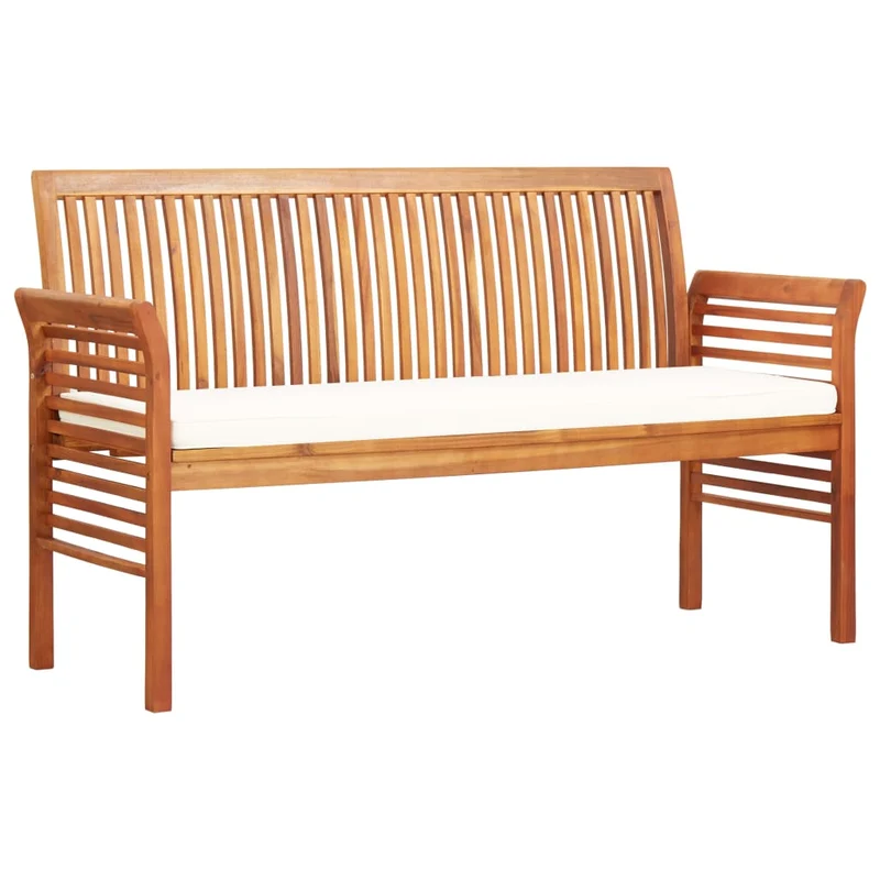 Banc de jardin meuble de patio d'extérieur terrasse 3 places avec coussin 150 x 60 x 90 cm bois d'acacia massif 02_0011315