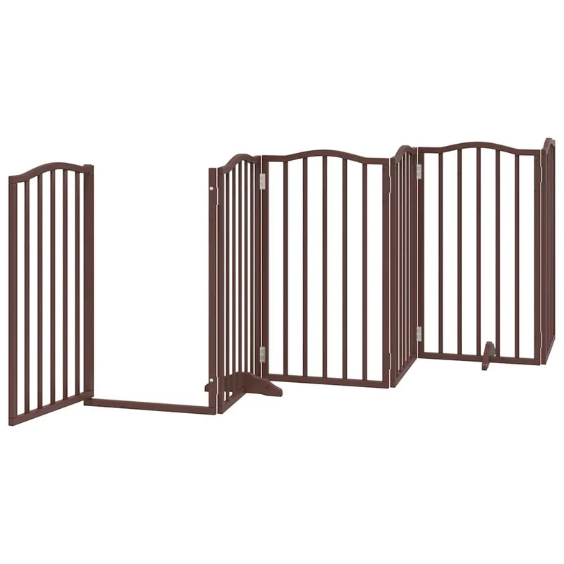 Barrière de sécurité pour chien animaux de compagnie porte pliable 9 panneaux bois de peuplier marron 02_0023276