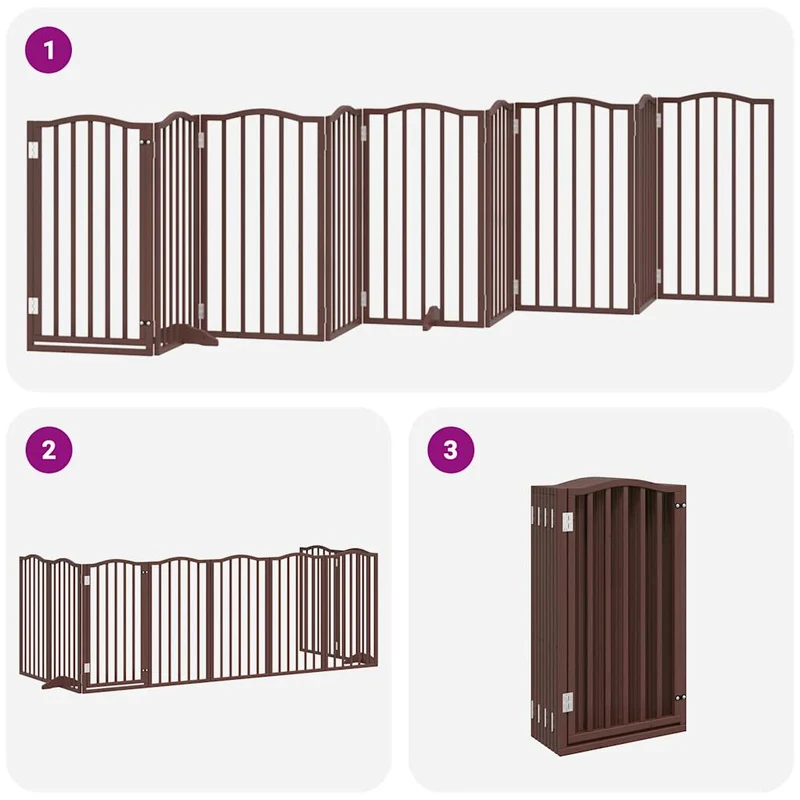 Barrière de sécurité pour chien animaux de compagnie porte pliable 9 panneaux bois de peuplier marron 02_0023276