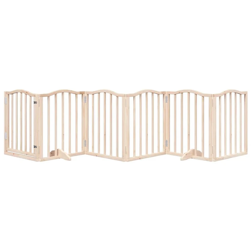 Barrière de sécurité pour chien animaux de compagnies avec porte 6 panneaux bois de peuplier marron 02_0023325