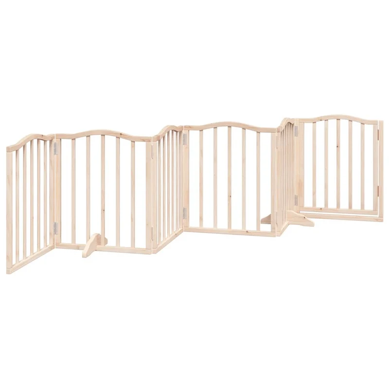 Barrière de sécurité pour chien animaux de compagnies avec porte 6 panneaux bois de peuplier marron 02_0023325