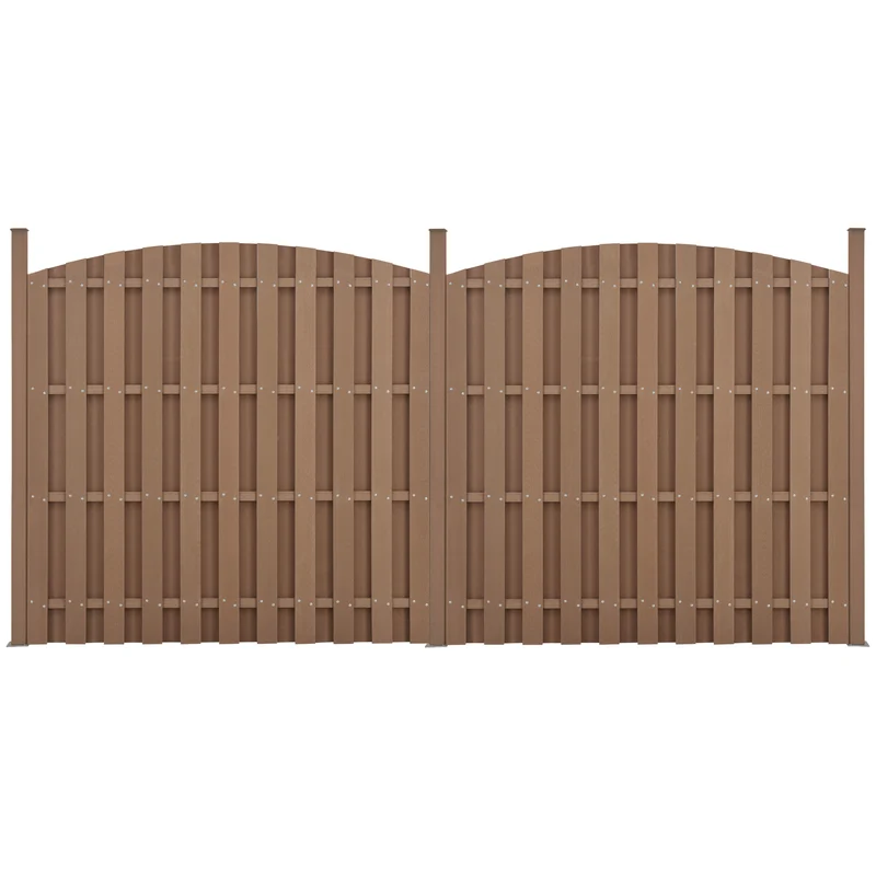 Lot de 2 pièces de clôture barrière brise vue brise vent bois composite wpc demi-cercle arrondi brun 185 x 376 cm 03_0006592