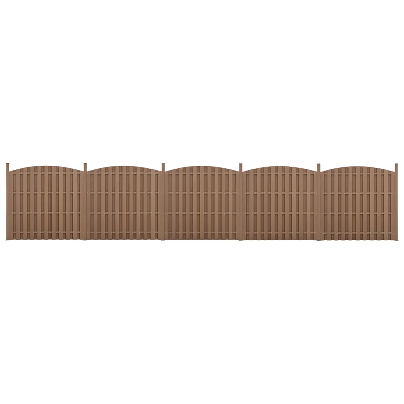 5 pièces de clôture barrière brise vue brise vent bois composite wpc demi-cercle arrondi brun 185 x 932 cm 03_0006596