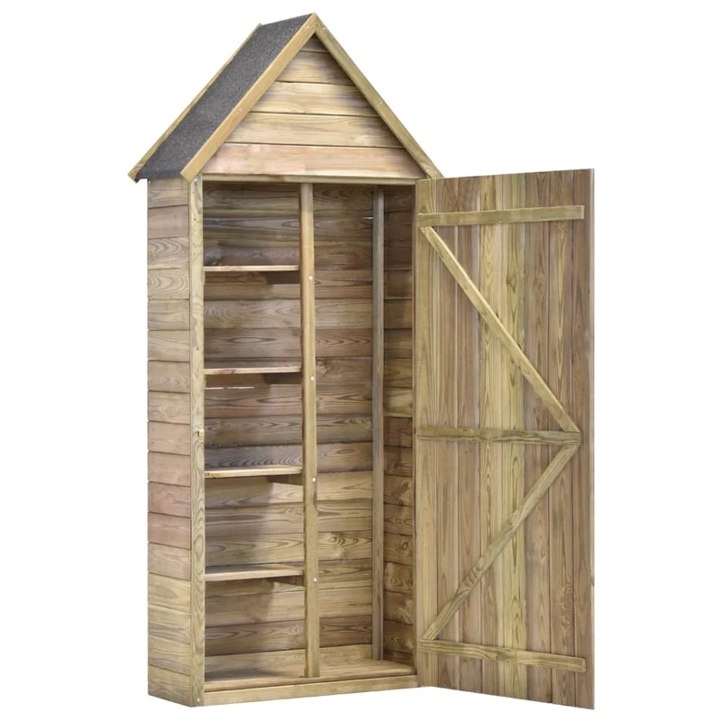 Abri de jardin cabane cabanon maison de stockage remise extérieur hangar outils robuste et porte 69,5 x 32 x 178cm Pinède imprégnée marron 02_0022413