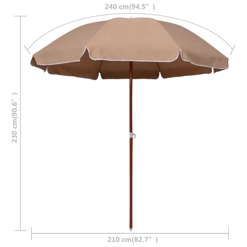 Parasol d'extérieur avec mât en acier 240 cm taupe 02_0008102