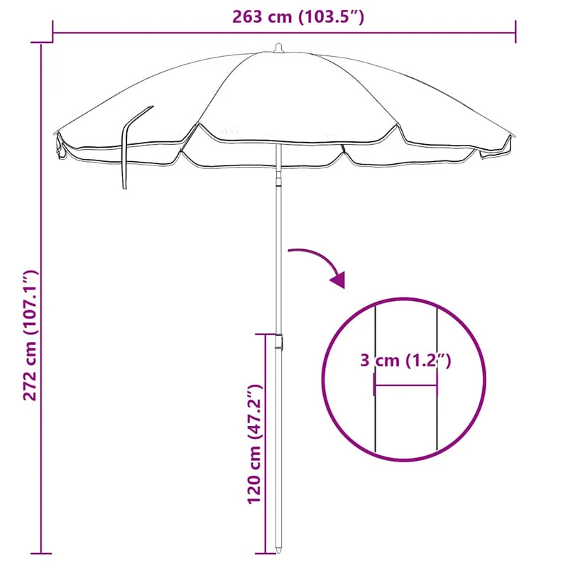 Parasol de plage rond moderne 263 x 263 x 272 cm portable durable en polyester bleu 02_0056703