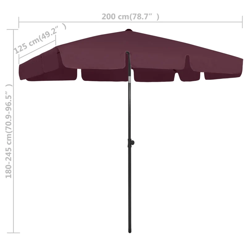 Parasol de plage 200 x 125 cm rouge bordeaux 02_0008404
