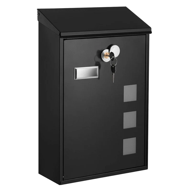 Boîte aux lettres murale moderne avec fenêtres de visualisation plaque signalétique serrure avec noyau en cuivre facile à installer noir 12_0001899