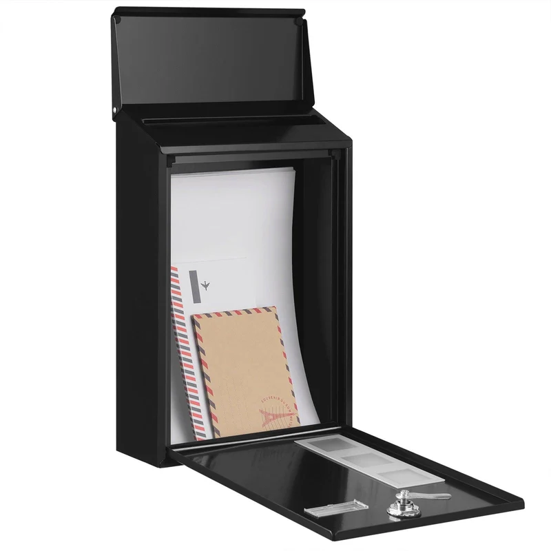 Boîte aux lettres murale moderne avec fenêtres de visualisation plaque signalétique serrure avec noyau en cuivre facile à installer noir 12_0001899