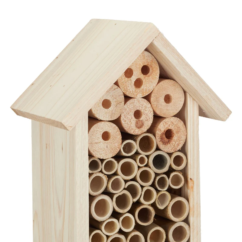 Hôtel à insectes sur pied décoratif jardin 120 x 20 x 20 cm attire abeilles papillons en bois naturel 13_0004950