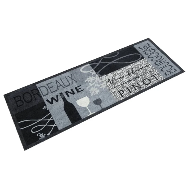Tapis de cuisine lavable à motif imprimé Wine gris 150 x 45 cm douceur et adhérence antidérapante en velours gris 02_0056438