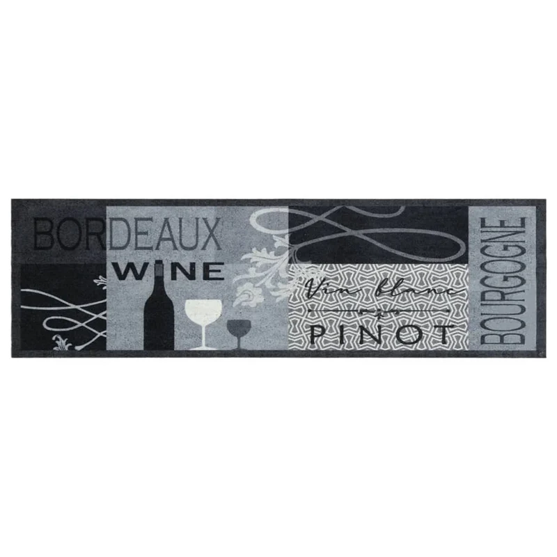 Tapis de cuisine lavable à motif imprimé Wine gris 150 x 45 cm douceur et adhérence antidérapante en velours gris 02_0056438