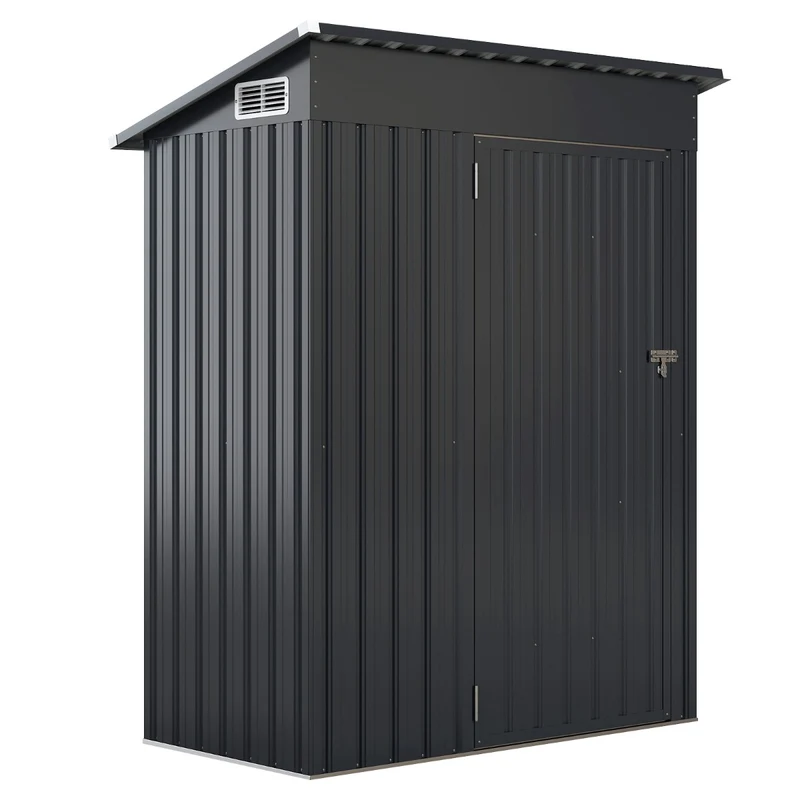 Abri de rangement toutes saisons 150 x 90,5 x 185 cm avec ventilation toit en pente style moderne en fer galvanisé gris 20_0015203
