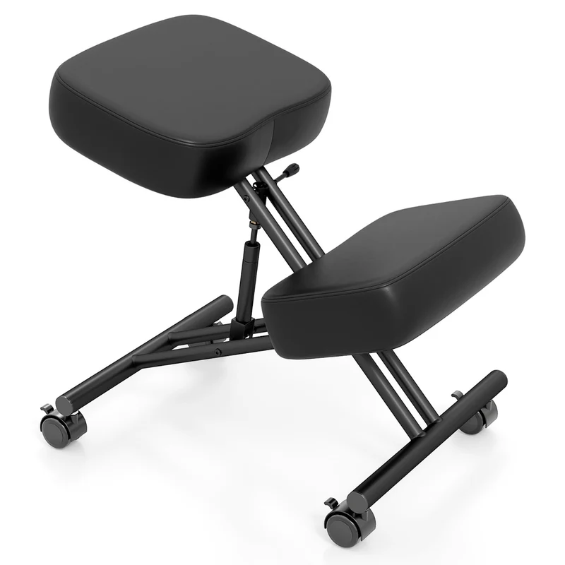 Chaise de bureau genou réglable en hauteur 72 x 46 x 54 cm soutien ergonomique finition noire en cuir PVC 20_0017085