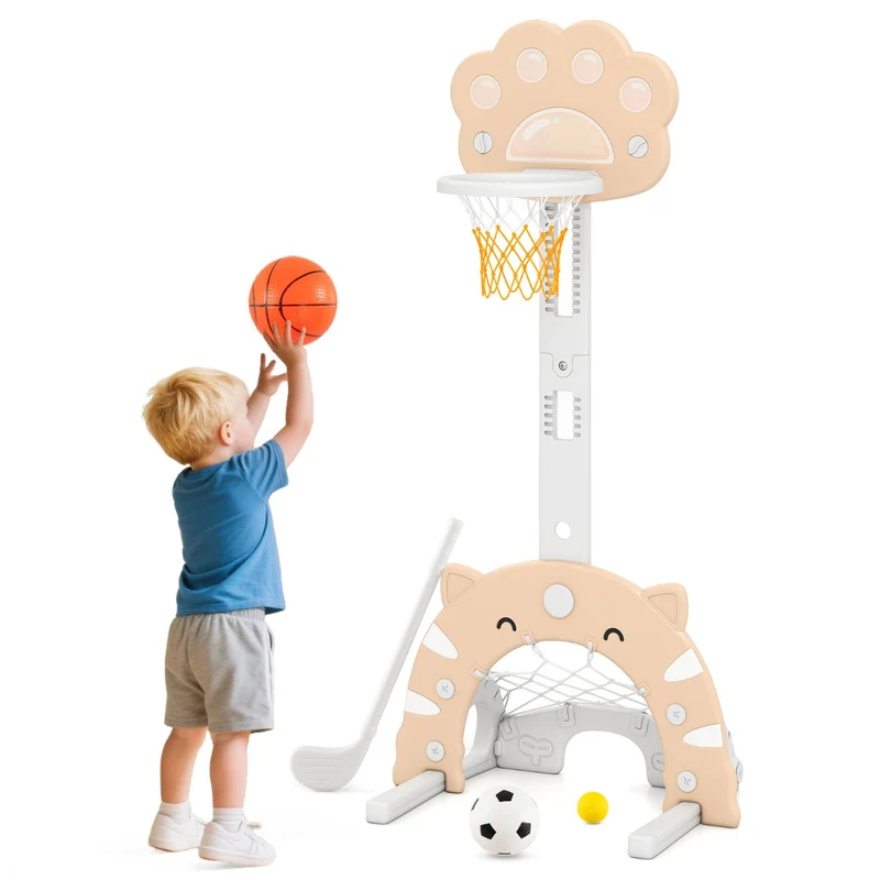 Panier de basketball 3 en 1 pour enfants hauteur ajustable 65 x 49 x 130-151 cm jeu intérieur extérieur design moderne en pp gris 20_0012963