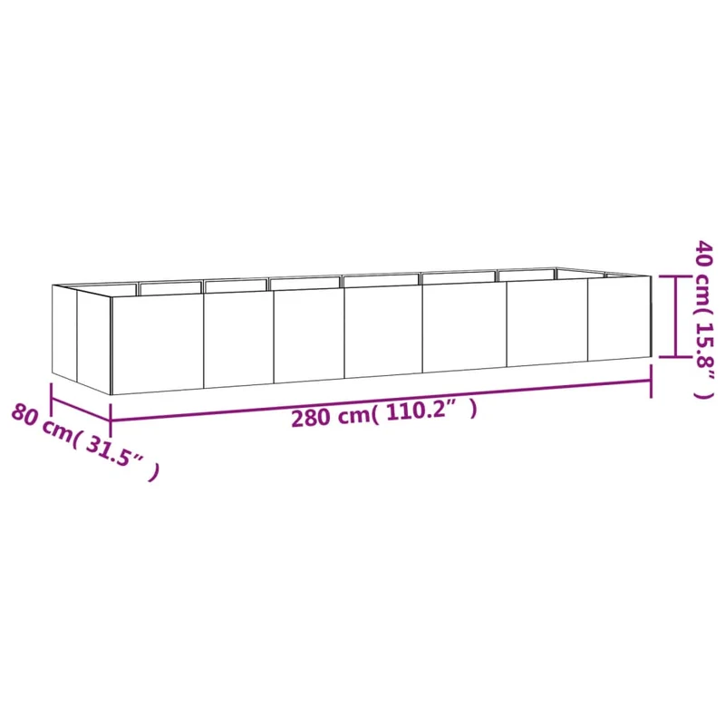 Jardinière bac lit surélevé plantes fleurs terrasse jardin de jardin 280 x 80 x 40 cm acier corten marron 02_0039421