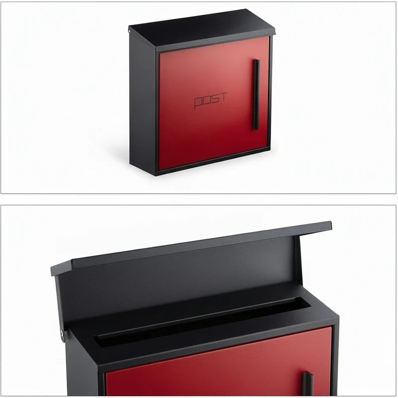 Boîte aux lettres murale moderne en acier bicolore design 35 cm noir rouge 13_0000471
