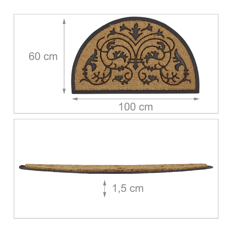 Paillasson décoratif floral intérieur extérieur 90 x 60 cm protection sol antidérapant en fibres de coco marron 13_0003116