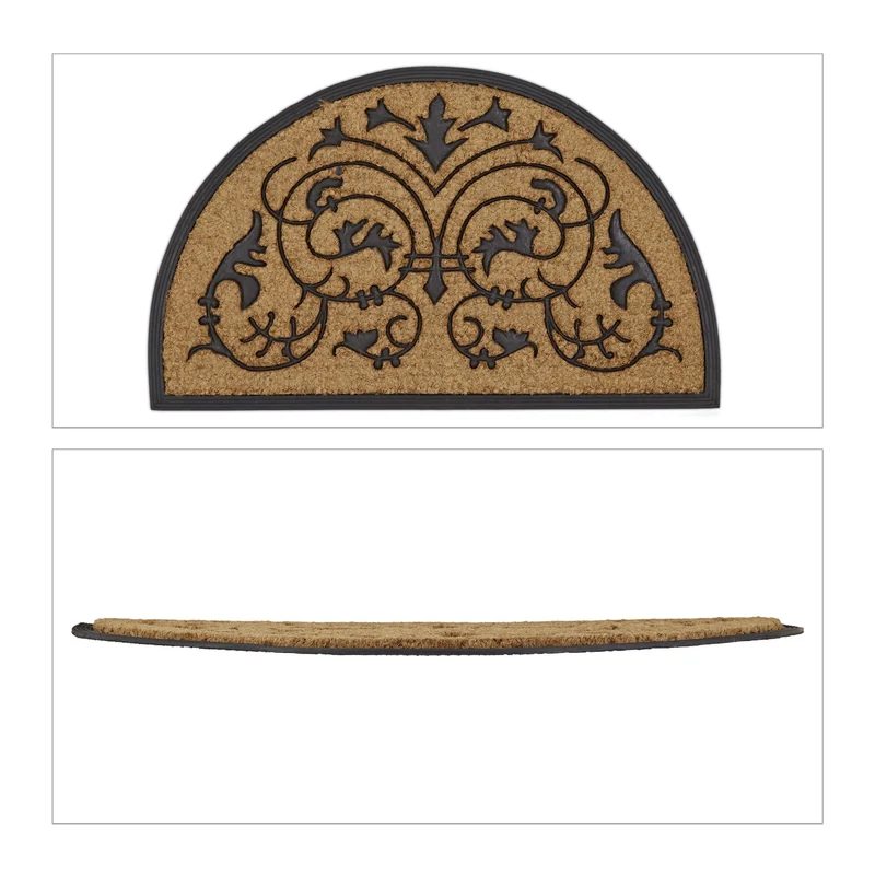 Paillasson décoratif floral intérieur extérieur 90 x 60 cm protection sol antidérapant en fibres de coco marron 13_0003116