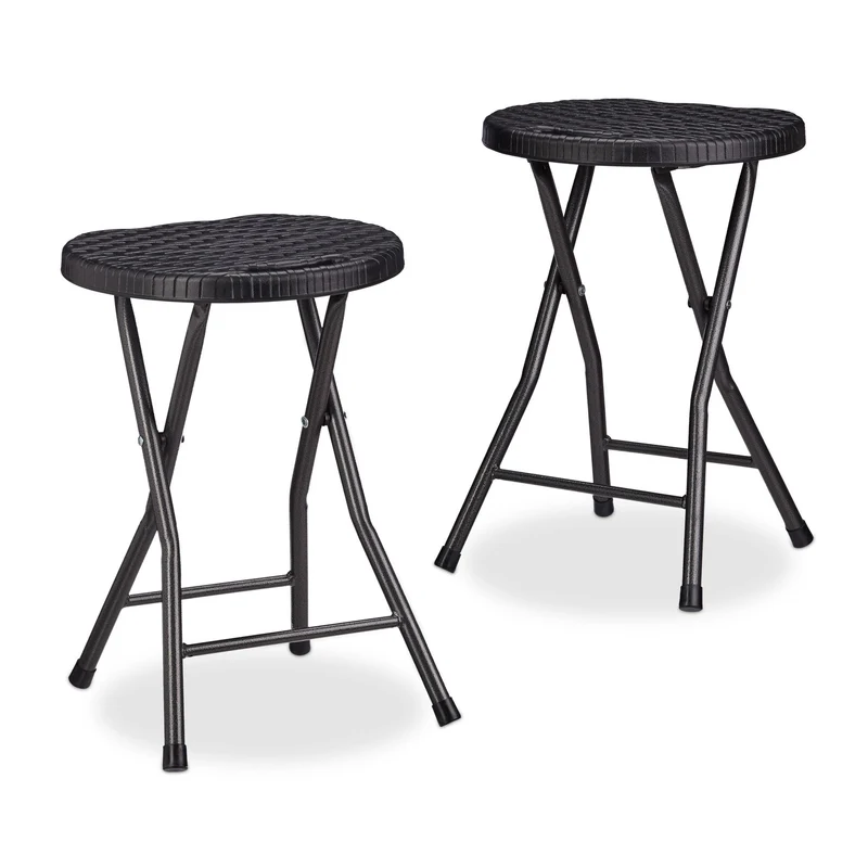 Lot de 2 tabourets pliants pour extérieur camping jardin 45 x 32,5 x 29 cm en plastique noir 13_0005918
