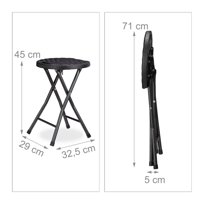 Lot de 2 tabourets pliants pour extérieur camping jardin 45 x 32,5 x 29 cm en plastique noir 13_0005918