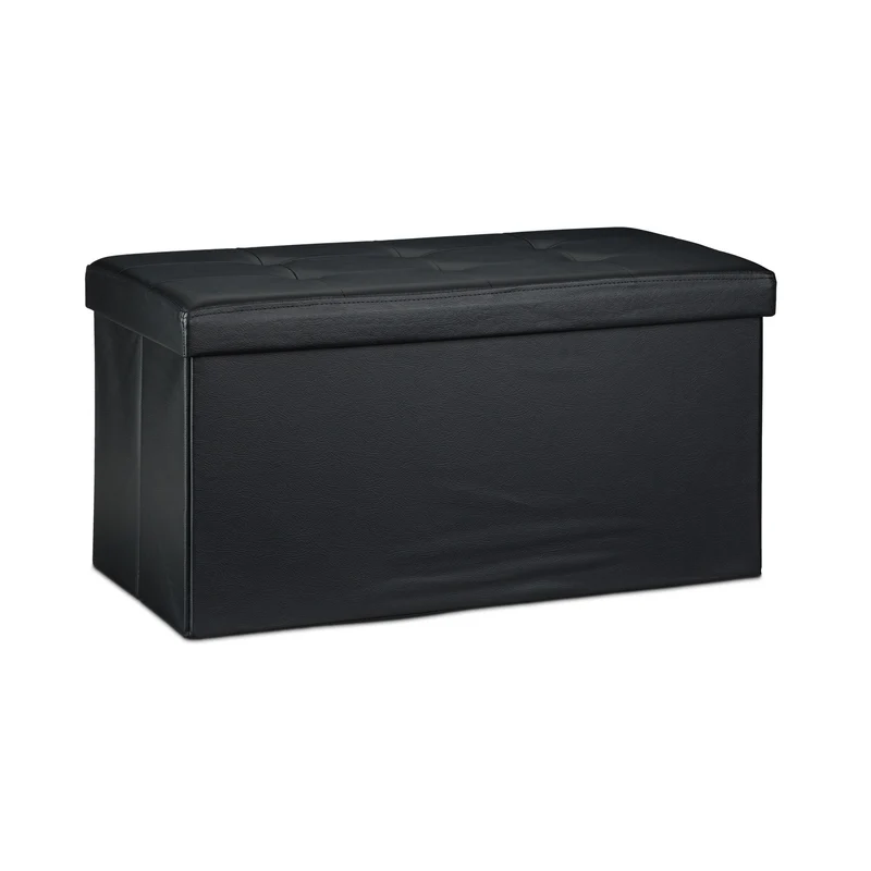Tabouret pliant de rangement 38 x 76 x 38 cm capacité 85 litres design moderne en similicuir noir 13_0005714