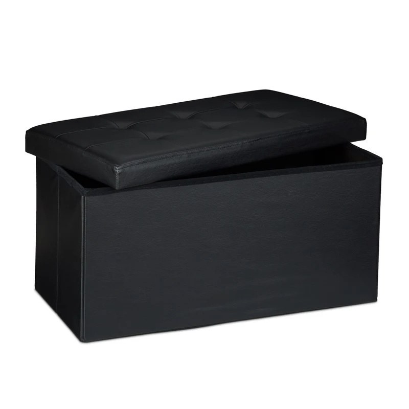 Tabouret pliant de rangement 38 x 76 x 38 cm capacité 85 litres design moderne en similicuir noir 13_0005714