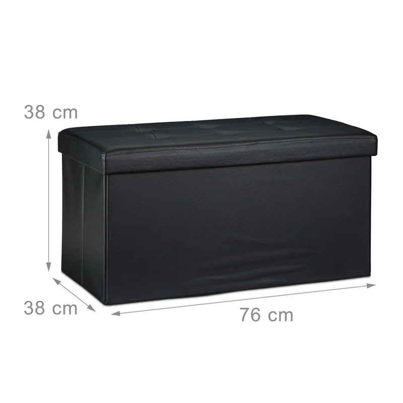 Tabouret pliant de rangement 38 x 76 x 38 cm capacité 85 litres design moderne en similicuir noir 13_0005714
