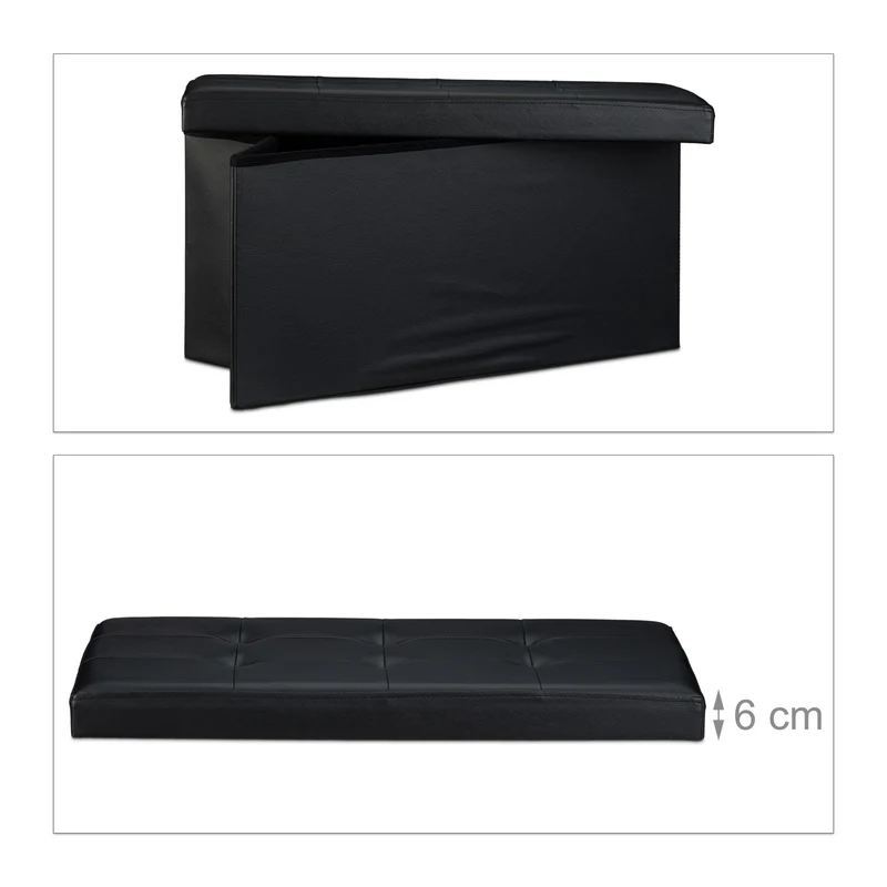 Tabouret pliant de rangement 38 x 76 x 38 cm capacité 85 litres design moderne en similicuir noir 13_0005714