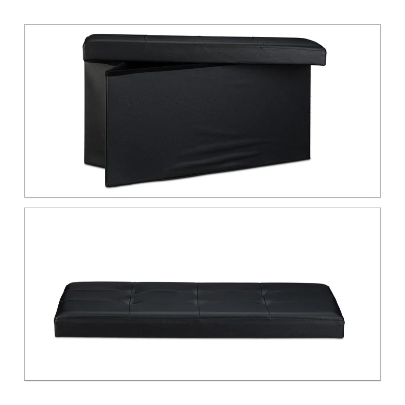 Tabouret pliant de rangement 38 x 76 x 38 cm capacité 85 litres design moderne en similicuir noir 13_0005714