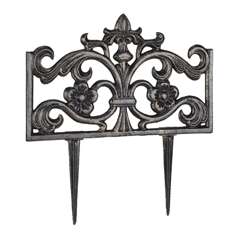 Bordure de jardin décorative antique 37 x 36 x 2 cm avec piquets design rustique en fonte blanche 13_0005392