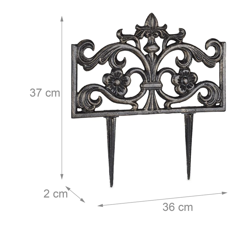 Bordure de jardin décorative antique 37 x 36 x 2 cm avec piquets design rustique en fonte blanche 13_0005392