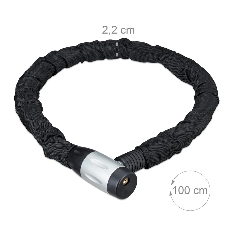 Antivol chaîne vélo sécurisé 100 cm protection contre le vol design ergonomique en textile noir 13_0004016