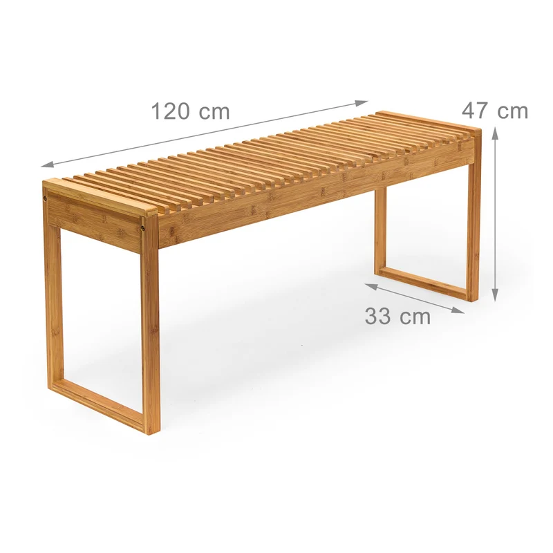 Banc en bambou naturel 120 x 30 x 45 cm confortable usage intérieur extérieur ambiance cosy en bambou naturel 13_0003198