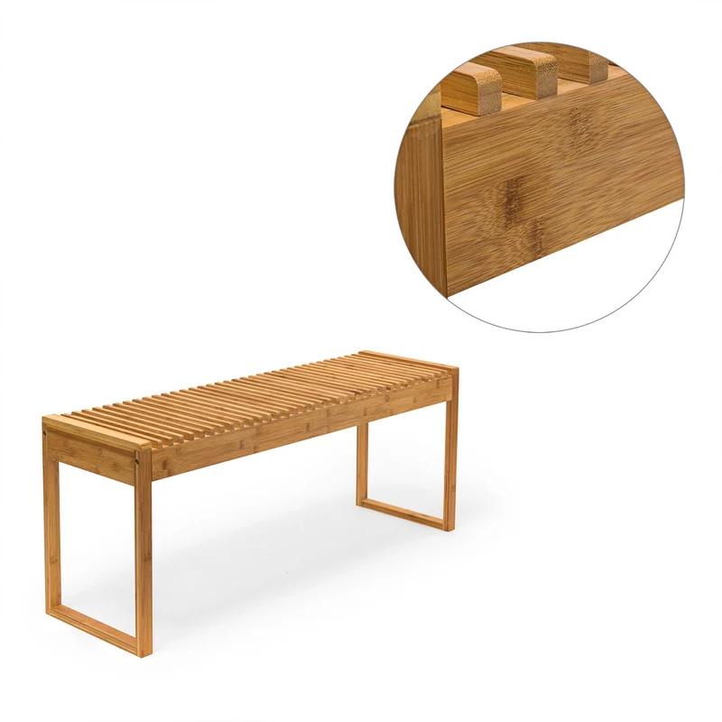Banc en bambou naturel 120 x 30 x 45 cm confortable usage intérieur extérieur ambiance cosy en bambou naturel 13_0003198
