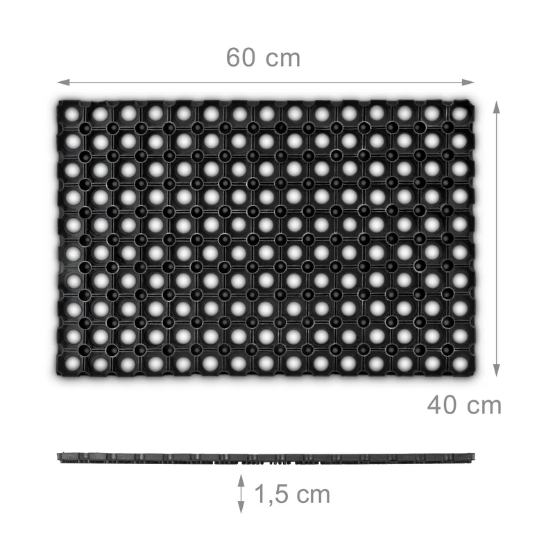 Paillasson en caoutchouc noir extérieur 75 x 45 cm absorption saleté nettoyage facile en caoutchouc noir 13_0003087