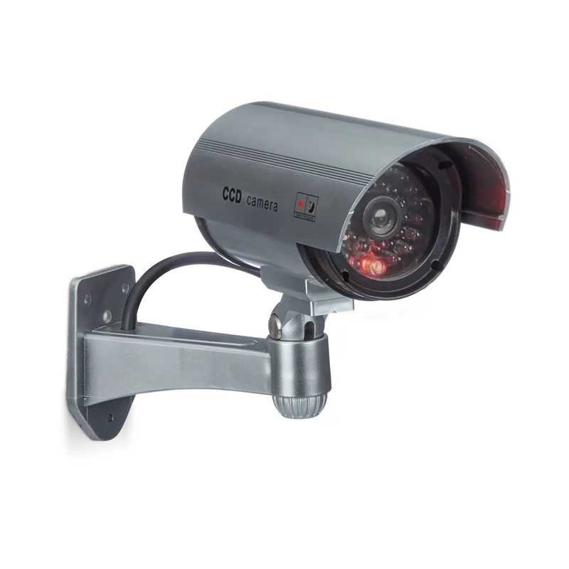 Caméra de surveillance factice intérieure extérieure 11 x 31,5 x 8,5 cm illusion lumière LED rouge en plastique noir 13_0003394