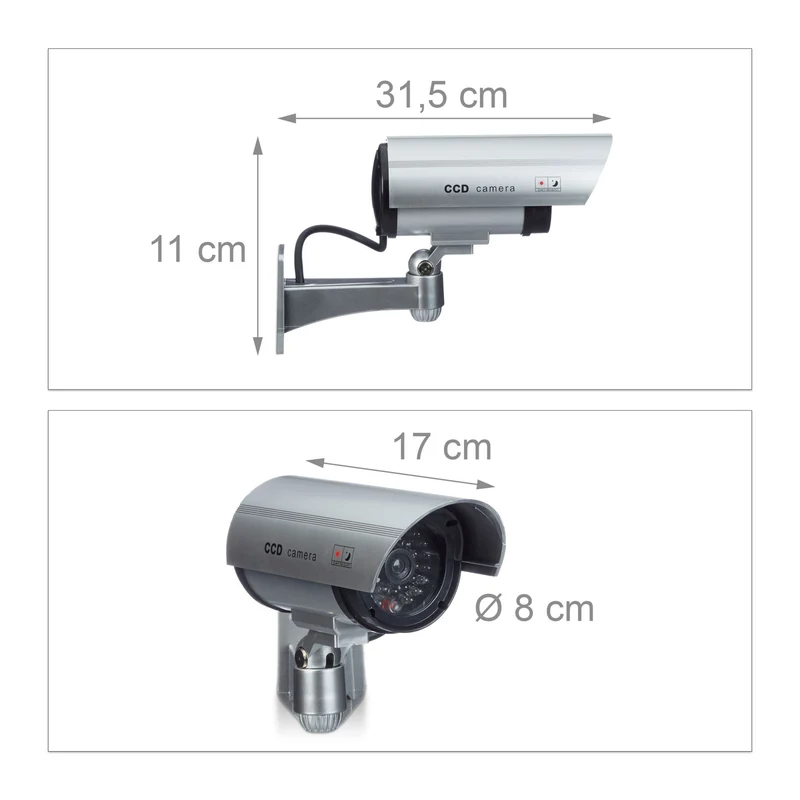 Caméra de surveillance factice intérieure extérieure 11 x 31,5 x 8,5 cm illusion lumière LED rouge en plastique noir 13_0003394