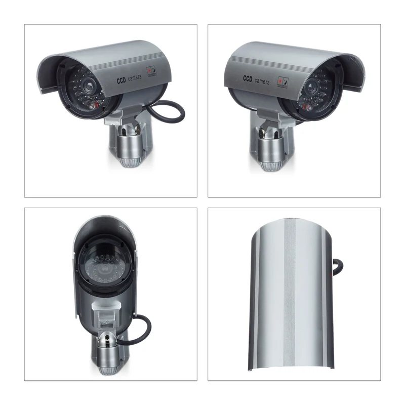 Caméra de surveillance factice intérieure extérieure 11 x 31,5 x 8,5 cm illusion lumière LED rouge en plastique noir 13_0003394