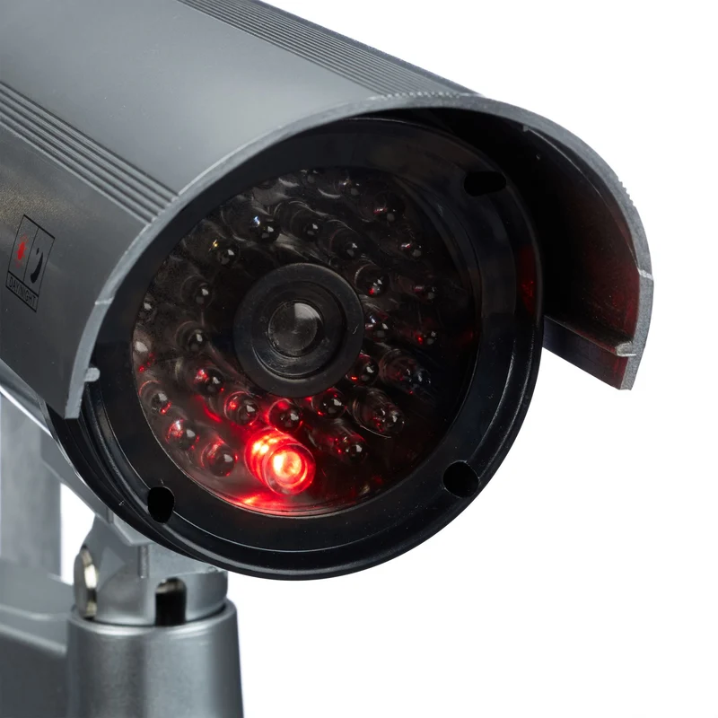 Caméra de surveillance factice intérieure extérieure 11 x 31,5 x 8,5 cm illusion lumière LED rouge en plastique noir 13_0003394
